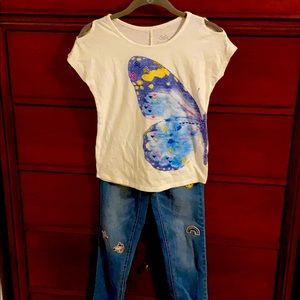 Justice Cold shoulder T-shirt and 1 pair of jeans